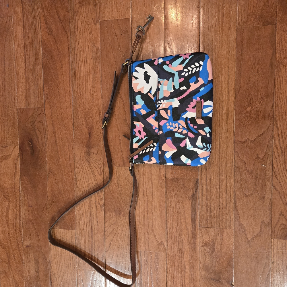Fossil Black and Blue Patterned Crossbody Bag